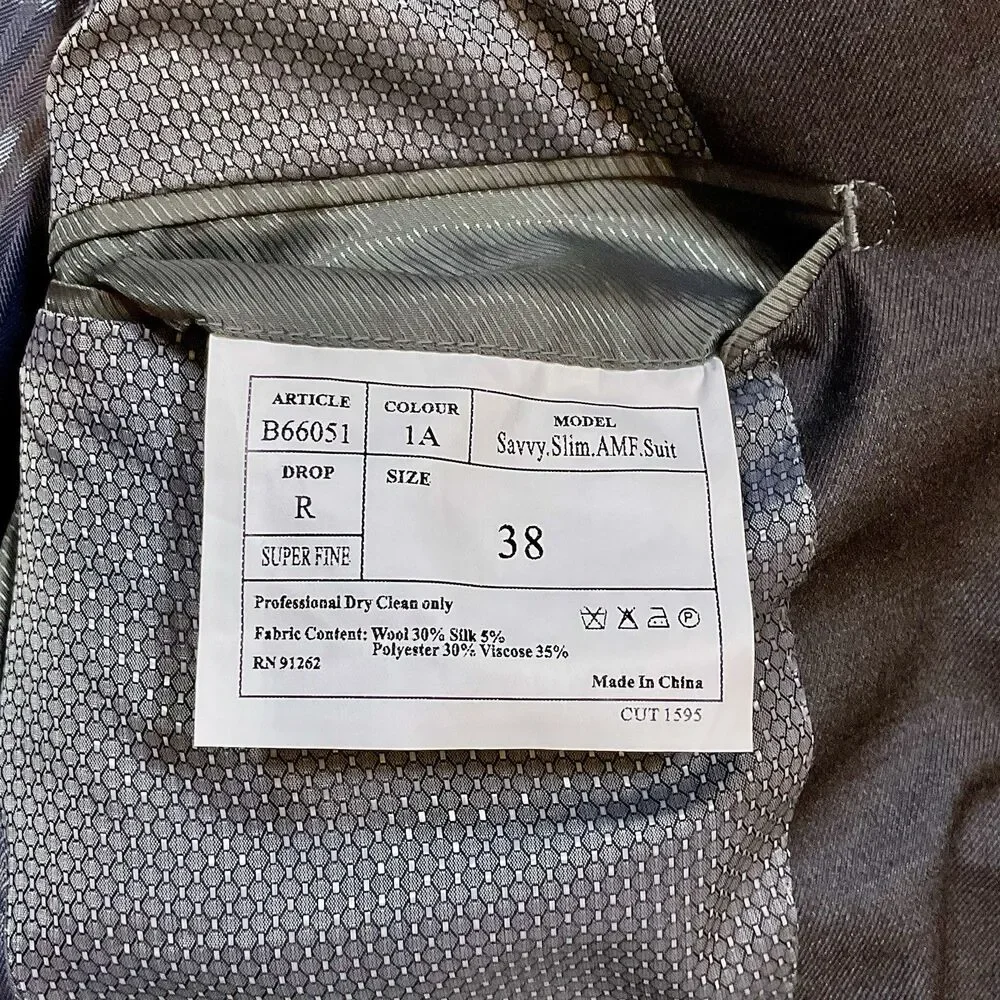 Bertolini 2pc‎ Suit Jacket Size 38R Pants 46/40 Sport Coat Blazer Wool Silk Gray